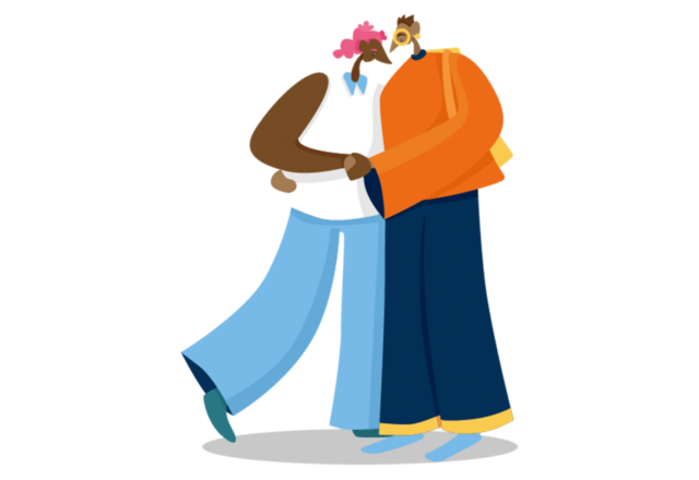 Illustration of two characters hugging