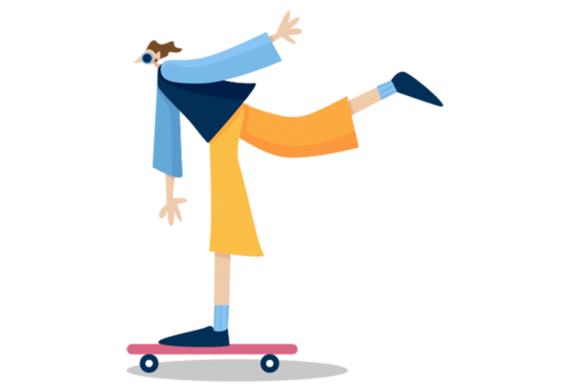 An illustration of a person skateboarding